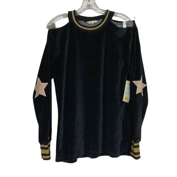 C&C California Large Black Velvet Star‎ Cold-Shoulder Top Gold Leggings Set Yoga - Picture 3 of 10